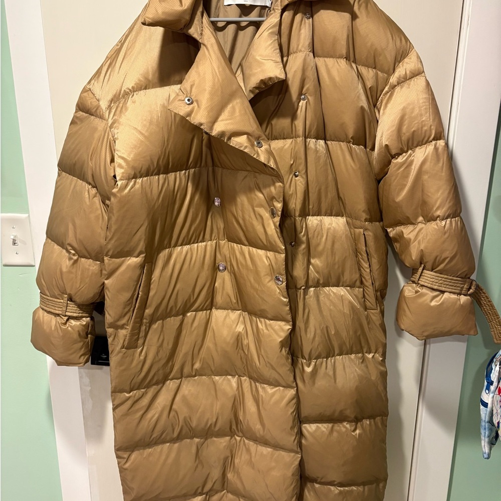 IRO Gold Puffer Coat with High Collar and Long Length